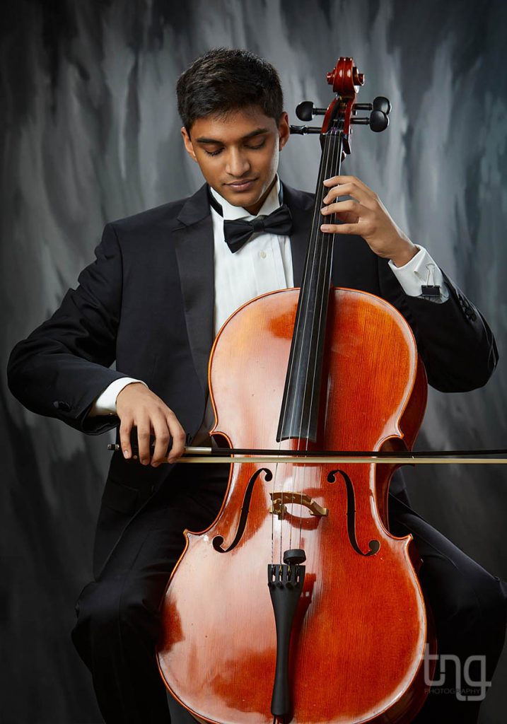las vegas senior portrait cello tux